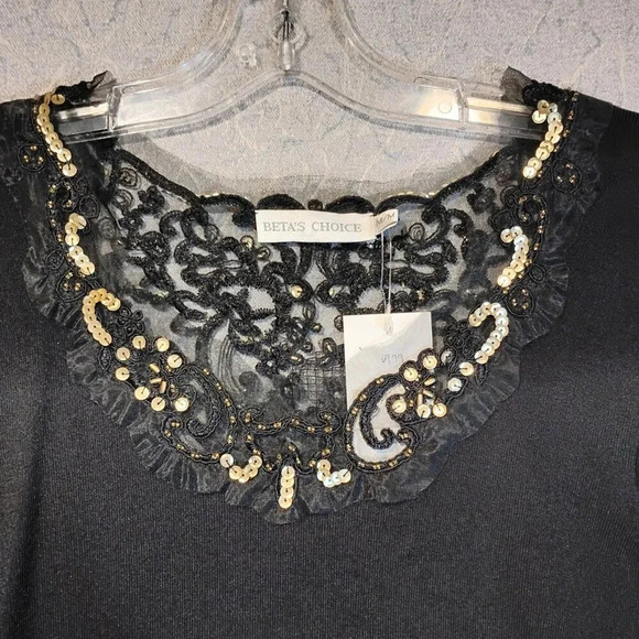 Beta's Choice NWT Black Stretch Knit Gold Sequin Scoop Neck Midi Dress in Medium - Picture 3 of 11